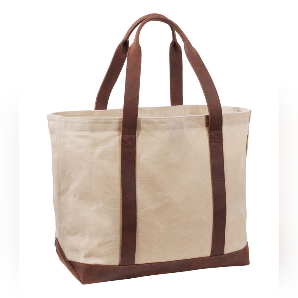 LL Bean Leather Trim Waxed Canvas Tote